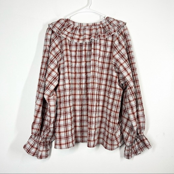 ANTHROPOLOGIE Maeve Ruffled Plaid Button Down Top Plus Size 1X Western Boho - Picture 5 of 7